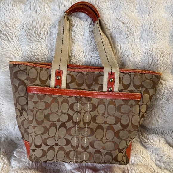 Coach Tan and Orange Signature Tote REHAB - Picture 3 of 12